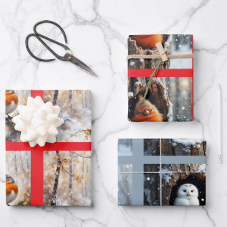Feuille De Papier Cadeau Oiseaux d'hiver Naturel