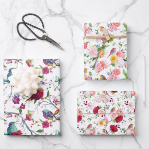 Feuille De Papier Cadeau Oiseaux et fleurs