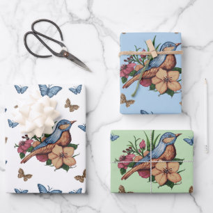 Feuille De Papier Cadeau Oiseaux et fleurs Toutes les occasions