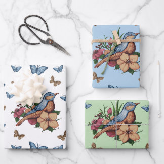 Feuille De Papier Cadeau Oiseaux et fleurs Toutes les occasions