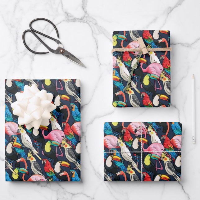 Feuille De Papier Cadeau Oiseaux exotiques (Recto)
