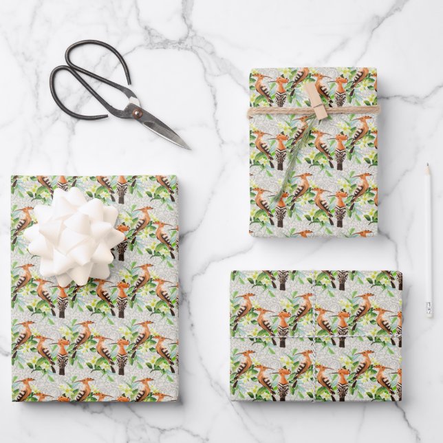 Feuille De Papier Cadeau Oiseaux Exotiques Sur La Dentelle (Recto)