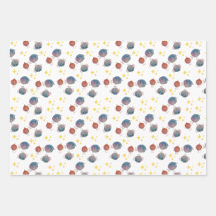 Feuille De Papier Cadeau Oiseaux galaxies étincelants