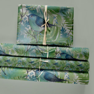 Feuille De Papier Cadeau Oiseaux libellules Bleu Fermes Découpage