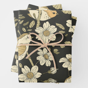 Feuille De Papier Cadeau Oiseaux sauvages et fleurs Nature