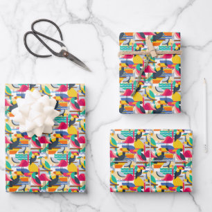 Feuille De Papier Cadeau Oiseaux tropicaux géométriques
