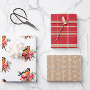 Feuille De Papier Cadeau Oiseaux vintages et cônes de pins