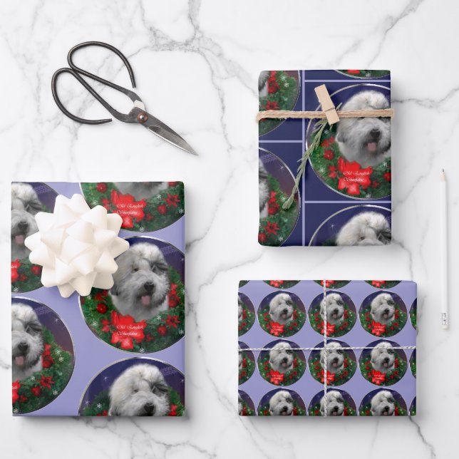 Feuille De Papier Cadeau Old English Sheepdog (Recto)