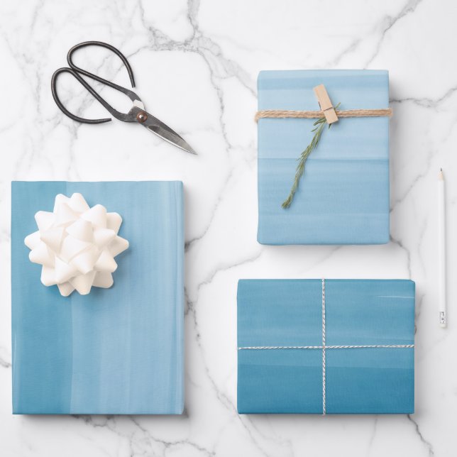 Feuille De Papier Cadeau Ombre Gradient Dip Dye Ocean Blue (Recto)