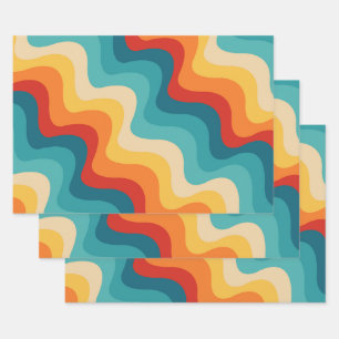 Feuille De Papier Cadeau Ondes diagonales colorées de style rétro