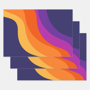 Feuille De Papier Cadeau Ondes en diagonale rouge orange et jaune rétro