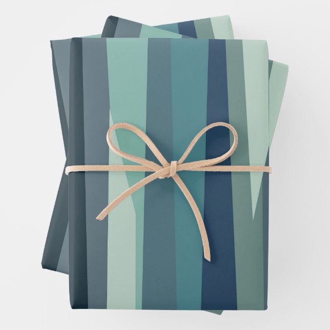 Feuille De Papier Cadeau Ondes océaniques géométriques bleues (En situation)