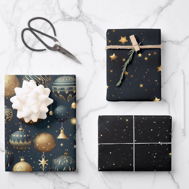Feuille De Papier Cadeau Opulente étincelle bleu nuit (Recto)