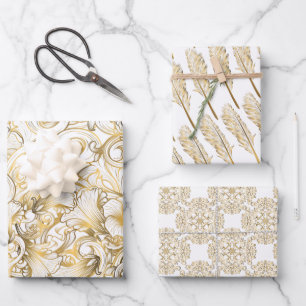 Feuille De Papier Cadeau Or et blanc de luxe