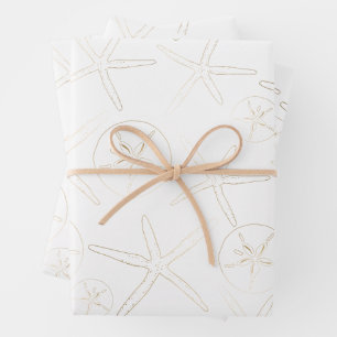 Feuille De Papier Cadeau Or et blanc - Plage, Nautique