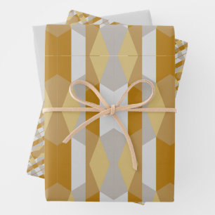 Feuille De Papier Cadeau Or géométrique moderne et gris