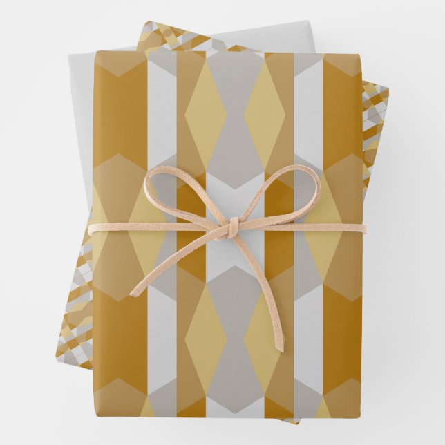 Feuille De Papier Cadeau Or géométrique moderne et gris (En situation)
