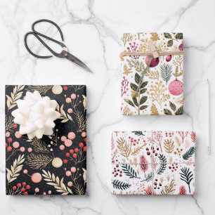 Feuille De Papier Cadeau Or noir vintage et rose   Ornements Botanique