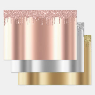 Feuille De Papier Cadeau Or Rose Métallisé Argent Or Jaune Paillettes Coulé