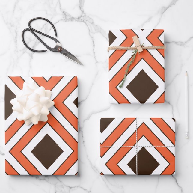 Feuille De Papier Cadeau Orange Brown Diamant Géométrique (Recto)