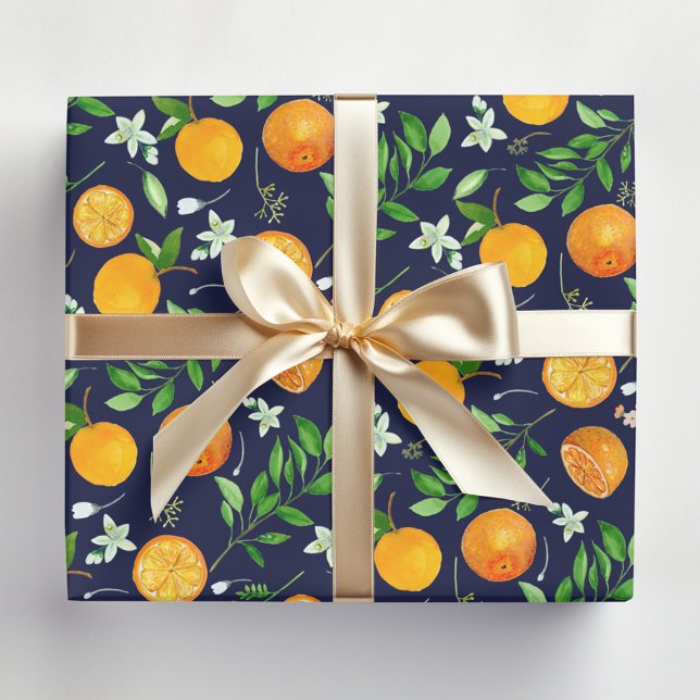 Feuille De Papier Cadeau Orange Citrus été Floral Motif botanique (In situ)