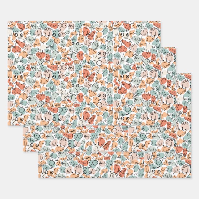 Feuille De Papier Cadeau orange green woman fun gift (Lot)