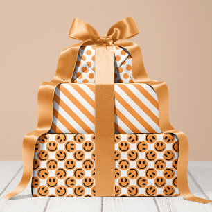 Feuille De Papier Cadeau Orange Happy Face Stripes et Polka Dot