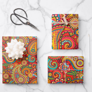 Feuille De Papier Cadeau Orange Paisley