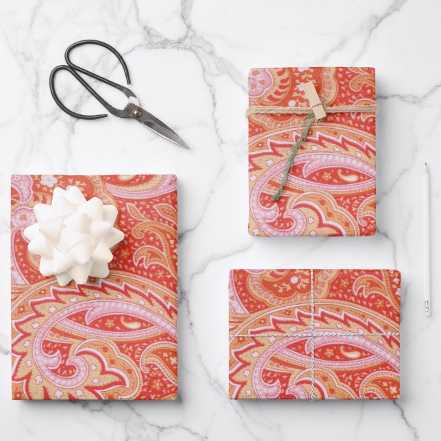 Feuille De Papier Cadeau Orange Paisley (Recto)