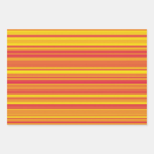 Feuille De Papier Cadeau Orange rouge jaune rayures (Devant)