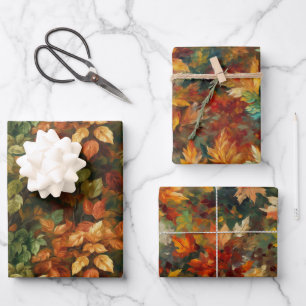 FEUILLE DE PAPIER CADEAU ORANGE VERT JAUNE ROUGE AUTOMNE AUTOMNE TOMBER FEU