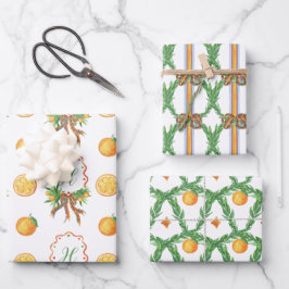 Feuille De Papier Cadeau Oranges d'aquarelle Plaid Bow Monogramme de Noël
