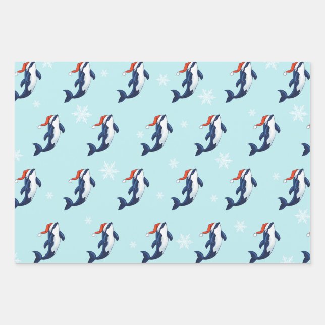 Feuille De Papier Cadeau Orca aux flocons de neige (Devant)