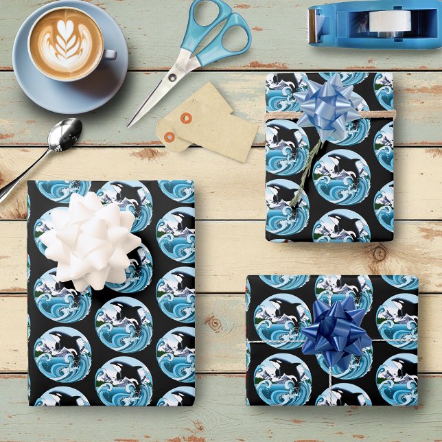 Feuille De Papier Cadeau Orca Killer Whale Blue Ocean (Créateur téléchargé)
