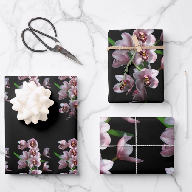 Feuille De Papier Cadeau Orchid insanity on Black (Recto)