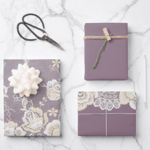 Feuille De Papier Cadeau Orchidée romantique violet blanc dentelle Mariage 