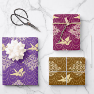 Feuille De Papier Cadeau Origami et Motif Seigaiha