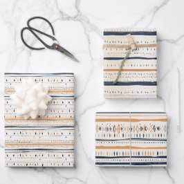 Feuille De Papier Cadeau Originaire Boho marine rouille bandes de terre cui