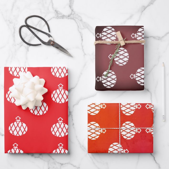 Feuille De Papier Cadeau Ornement à rayures de Noël (Recto)