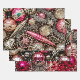 Feuille De Papier Cadeau Ornement rose et argent rétro