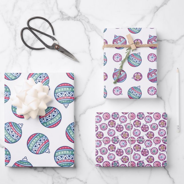 Feuille De Papier Cadeau Ornements de Noël, Coordonnés (Recto)