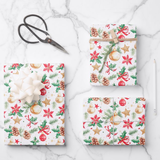 Feuille De Papier Cadeau Ornements de Noël festifs (Recto)