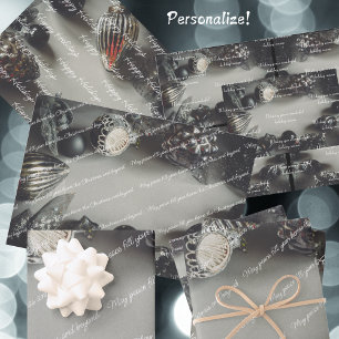 Feuille De Papier Cadeau Ornements de Noël Noir vintage avec ruban