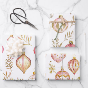 Feuille De Papier Cadeau Ornements de Noël Vintage or rose