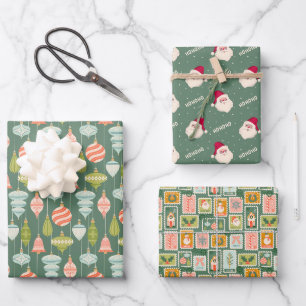 Feuille De Papier Cadeau Ornements de vacances, Santa Claus et timbres d'ét