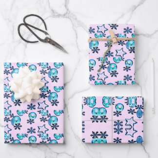 Feuille De Papier Cadeau Ornements d'hiver bleus