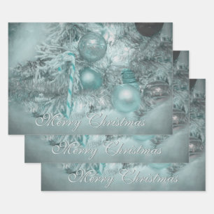 Feuille De Papier Cadeau Ornements Joyeux Noël Turquoise Green Tree Holiday