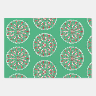 Feuille De Papier Cadeau Ornements mandala vintage Rosemaling en bleu-vert 