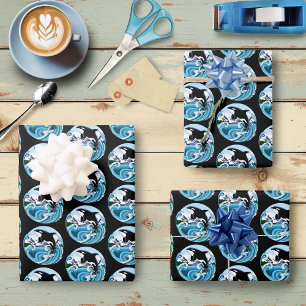 Feuille De Papier Cadeau Orque Majestueux Baleine Tueuse Vagues Bleues Océa