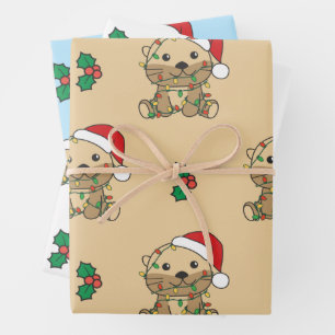 Feuille De Papier Cadeau Otter Christmas Winter Animaux Vacances Otters